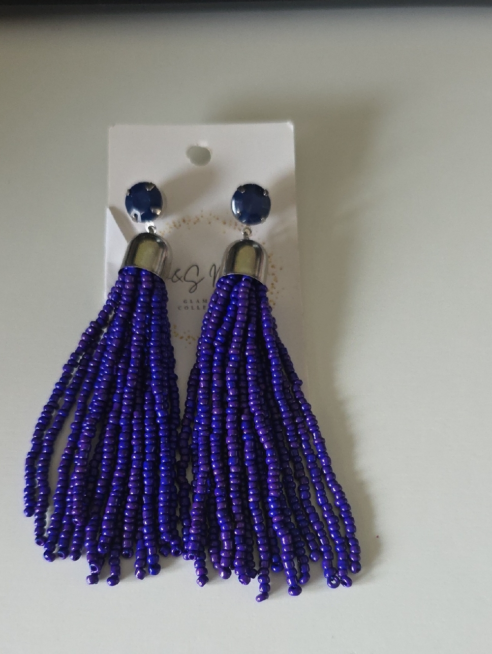 Sees Bead Tassel Drop Earrings - Deep Purple